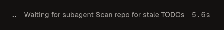 Chat status showing an agent waiting for a subagent to scan the repository