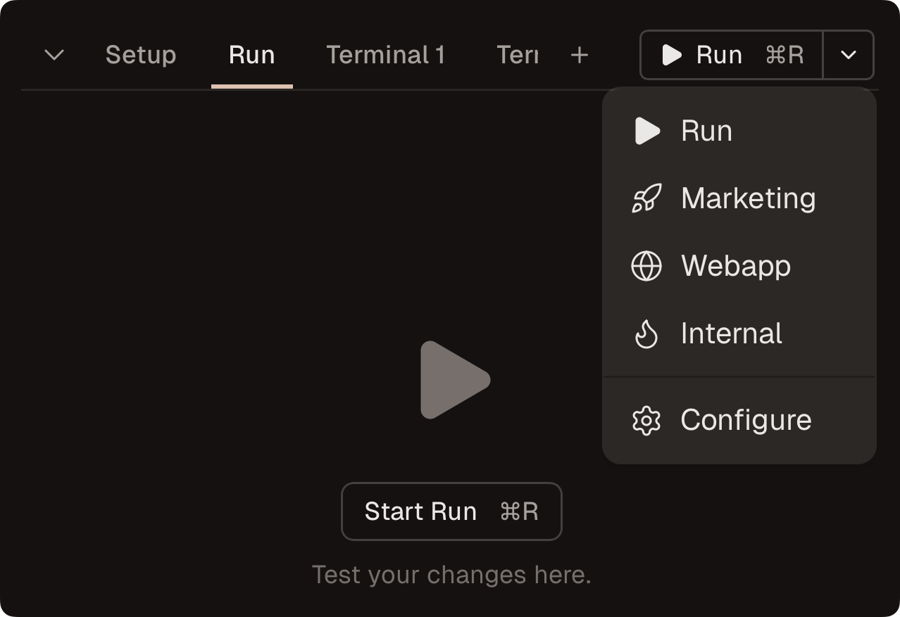 Run menu with multiple configured run scripts