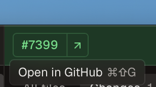 PR badge with an Open in GitHub action and keyboard shortcut