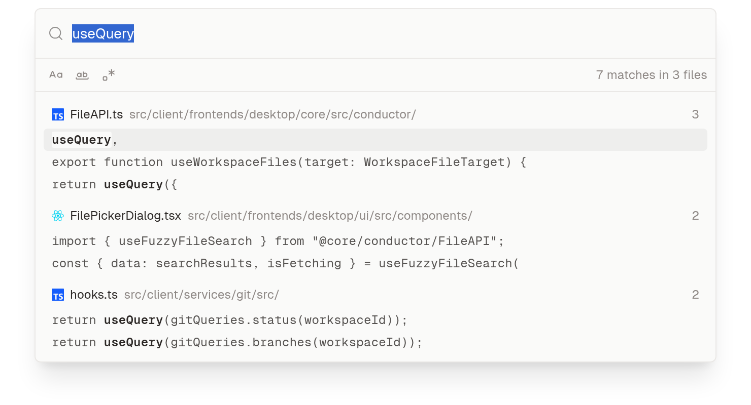 Search in files results for useQuery, grouped by file
