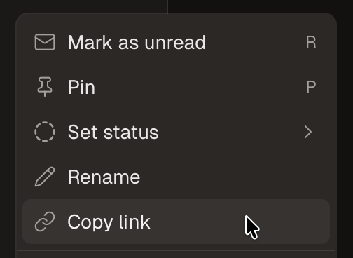 Copy link in the workspace right-click menu