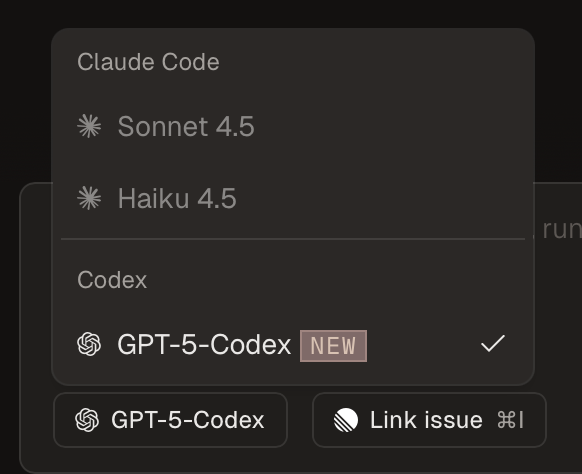 Codex selected in the model picker